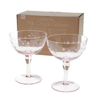 Etched star coupe glasses (set of 2) - Pink