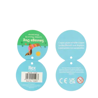 sausage dog pencil tag safety warning in multilingual