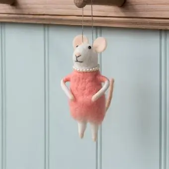 Felt mouse hanging decoration - Pink dress