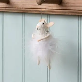 Felt mouse hanging decoration - White fluffy dress