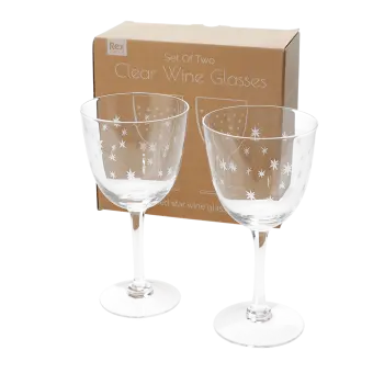 Etched star wine glasses 250ml (set of 2) - Clear