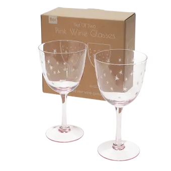  Etched star wine glasses 250ml (set of 2) - Pink