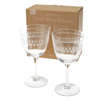  Vintage etched wine glasses 250ml (set of 2) - Clear
