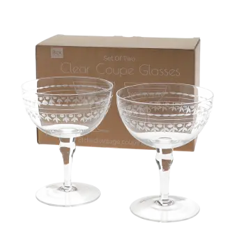 Vintage etched coupe glasses 200ml (set of 2) - Clear