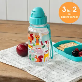 Children's water bottle - Woodland (integrated straw, 500ml)
