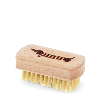 Wooden nail brush with sausage dog printed on the handle