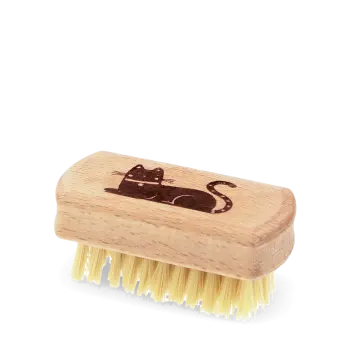 Wooden nail brush with cat printed on the handle