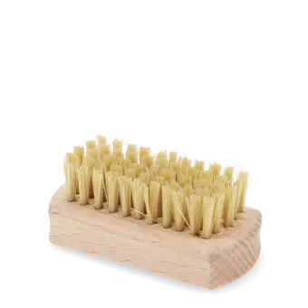 Wooden nail brush with light bristles and rounded rectangular handle