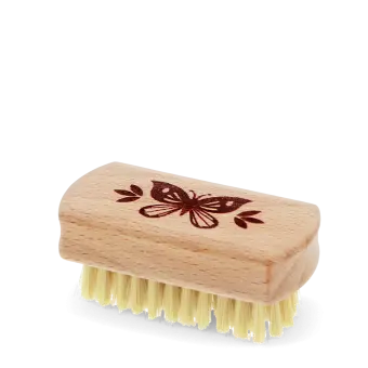 Wooden nail brush with butterfly printed on the handle