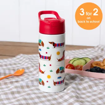 Children's water bottle - Sunny Sausage Dog (stainless steel with straw, 500ml)