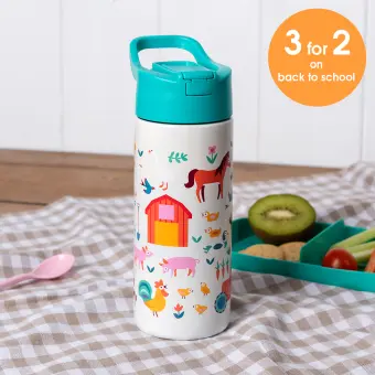 Children's water bottle - Farmyard (stainless steel with straw, 500ml)