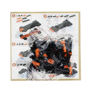 Step-by-step illustrated instructions and a bag of model brick kit