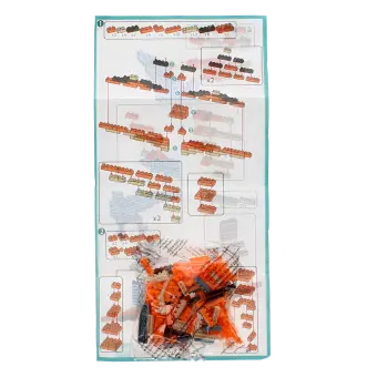 Step-by-step illustrated instructions and a bag of model brick kit