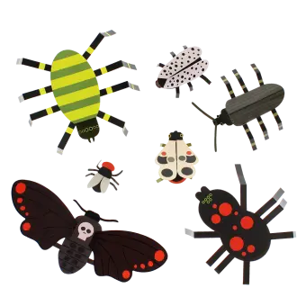 seven cardboard insect models