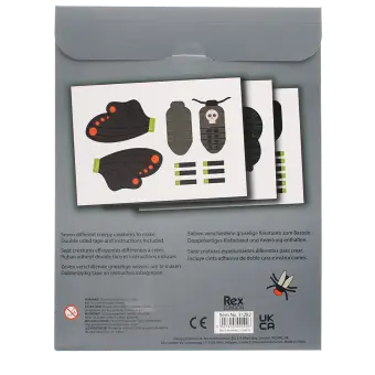 Back of  make your own creepy creatures with multilingual instructions and safety warnings