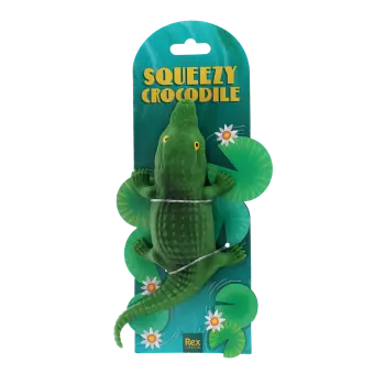 Green squeezy crocodile in a packaging