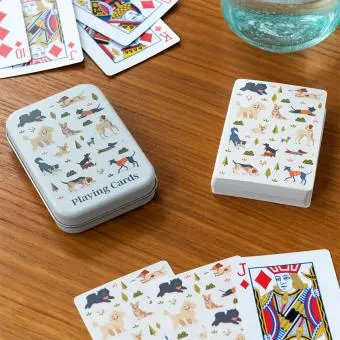 dogs printed playing with metal tin box