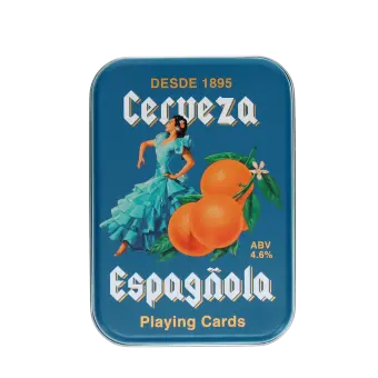 Cerveza Española printed on a metal tin