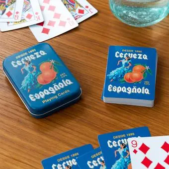 Cerveza Española printed playing card with metal tin box 