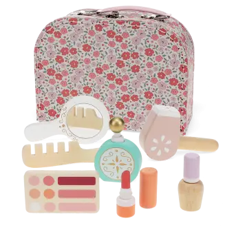 Wooden toy makeup set with floral carry case 