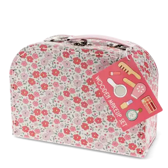 wooden makeup set in floral carry case with tag