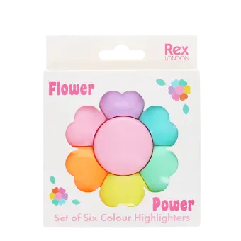 set of six flower highlighters in a box