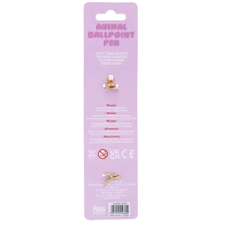 Retractable ballpoint pen packaging showing safety warnings in multilingual