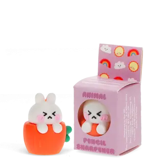 rabbit shaped pencil sharpener beside the box 