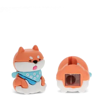 dog shaped pencil sharpener out of the box with showing the base