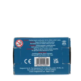 Back of packaging for 3 trucks erasers showing multilingual safety warnings