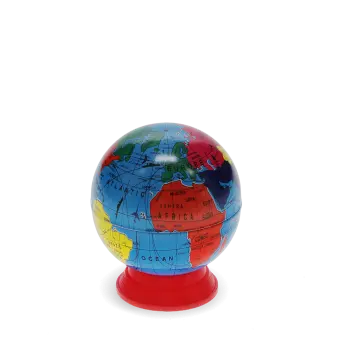 Colourful globe sharpener with a red base