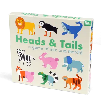 Colourful animal-themed Heads & Tails game in a box