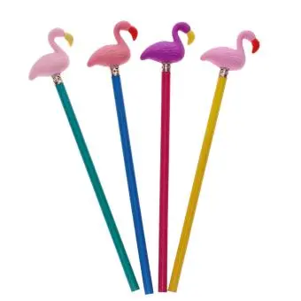 Set of 4 pencil top erasers shaped like flamingoes, in a mixture of colours.