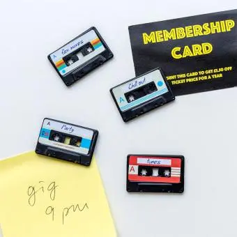 Four mini cassette tape magnets in different colour
