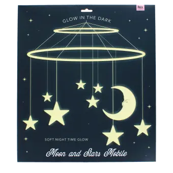 Boxed glow-in-the-dark hanging mobile featuring stars and moon