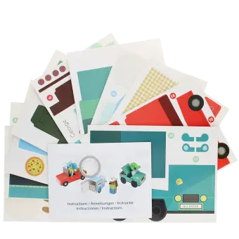 Colourful cut-out paper sheets with an instruction booklet