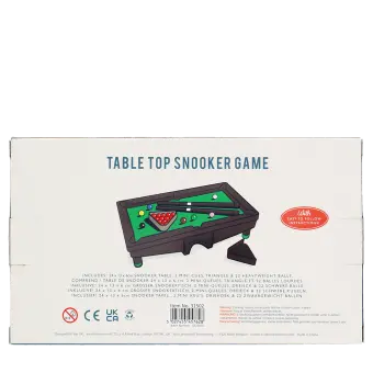 back of table top snooker game packaging with safety warnings