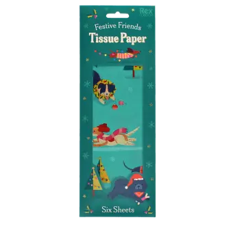 festive friends tissue paper feature illustrations of dogs in winter clothing in a box 