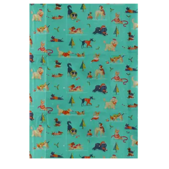 festive friends tissue paper feature illustrations of dogs in winter clothing