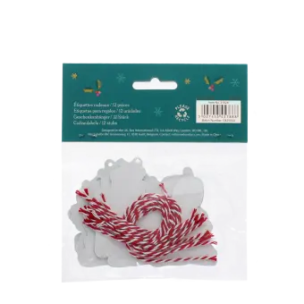 Back of 12 Christmas gift tags packaging with barcode