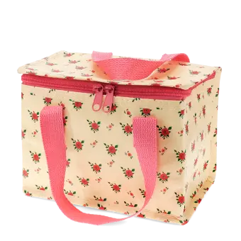 Insulated lunch bag decorated with a floral pattern