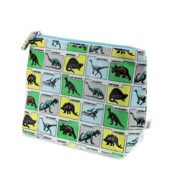 children wash bag with zip featuring various dinosaurs print