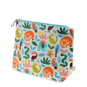 children wash bag with zip featuring wild animals print