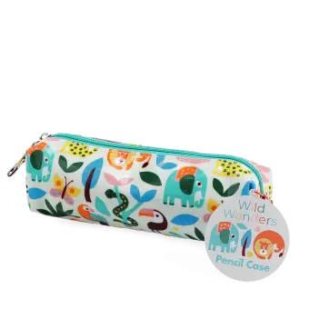 pencil case featuring wild wonders animals print with tag