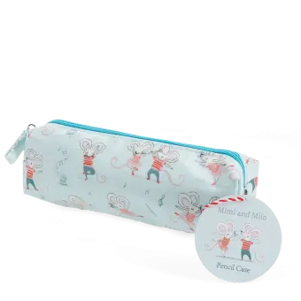 pencil case featuring dancing mouse print with tag