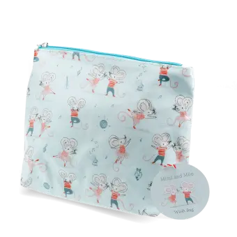 children wash bag with zip featuring dancing mouse print with tag