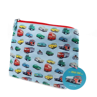 children wash bag with zip featuring various vehicles print with tag