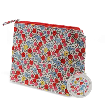 children wash bag with zip featuring pink floral print with tag