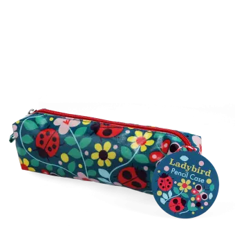 pencil case with zip featuring ladybird and flowers print with tag