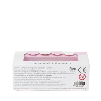 Base of the erasers packaging with safety warning in multilingual 